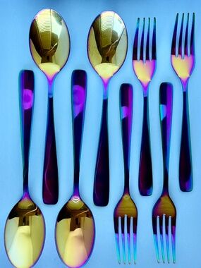 Cambridge LOGAN RAINBOW Soup Spoons (4) Salad Forks (4) Iridescent Cyberpunk